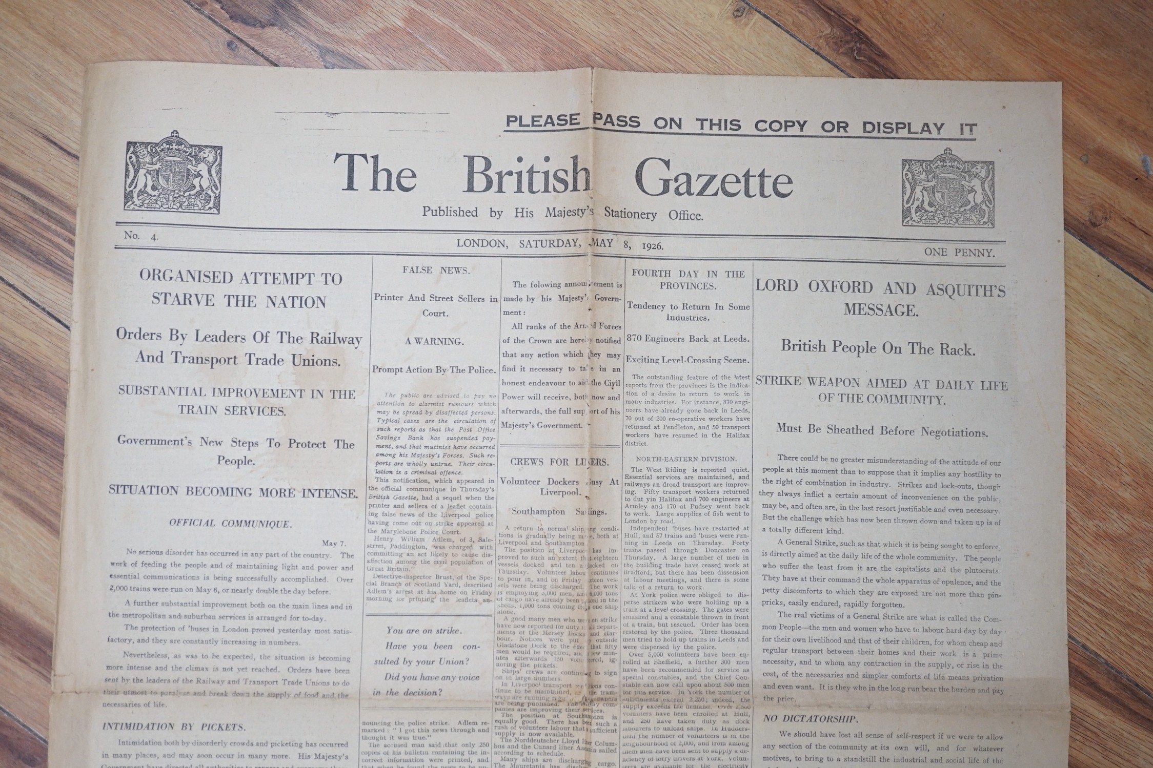 A selection of two British Gazette editions and ephemera